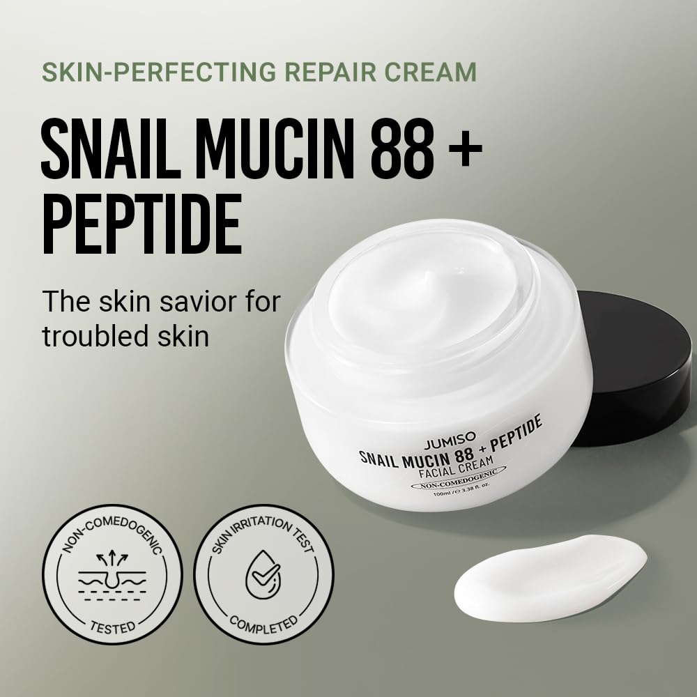 JUMISO Snail Mucin 88 Peptide Cream jar closeup highlights rich texture for lasting moisture