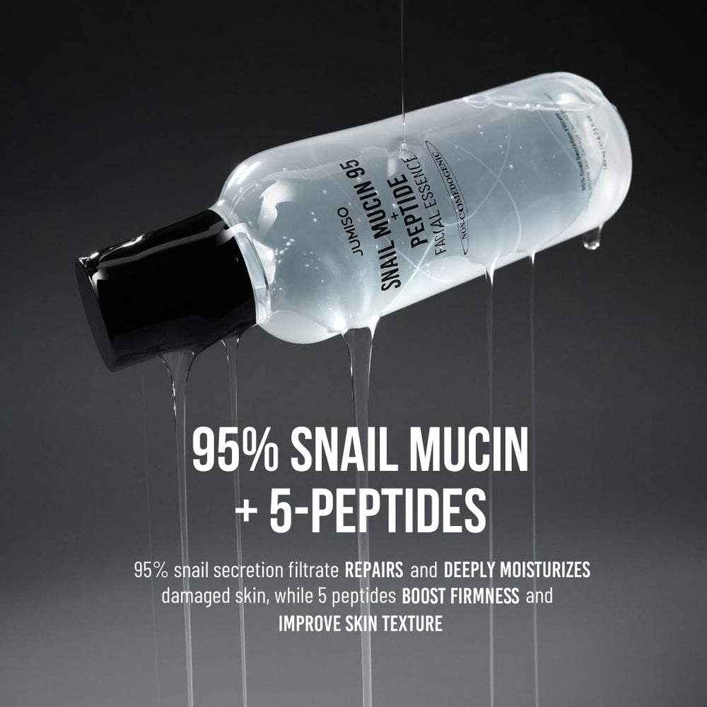JUMISO Snail Mucin 95 + Peptide Essence label detail showcases key ingredients.