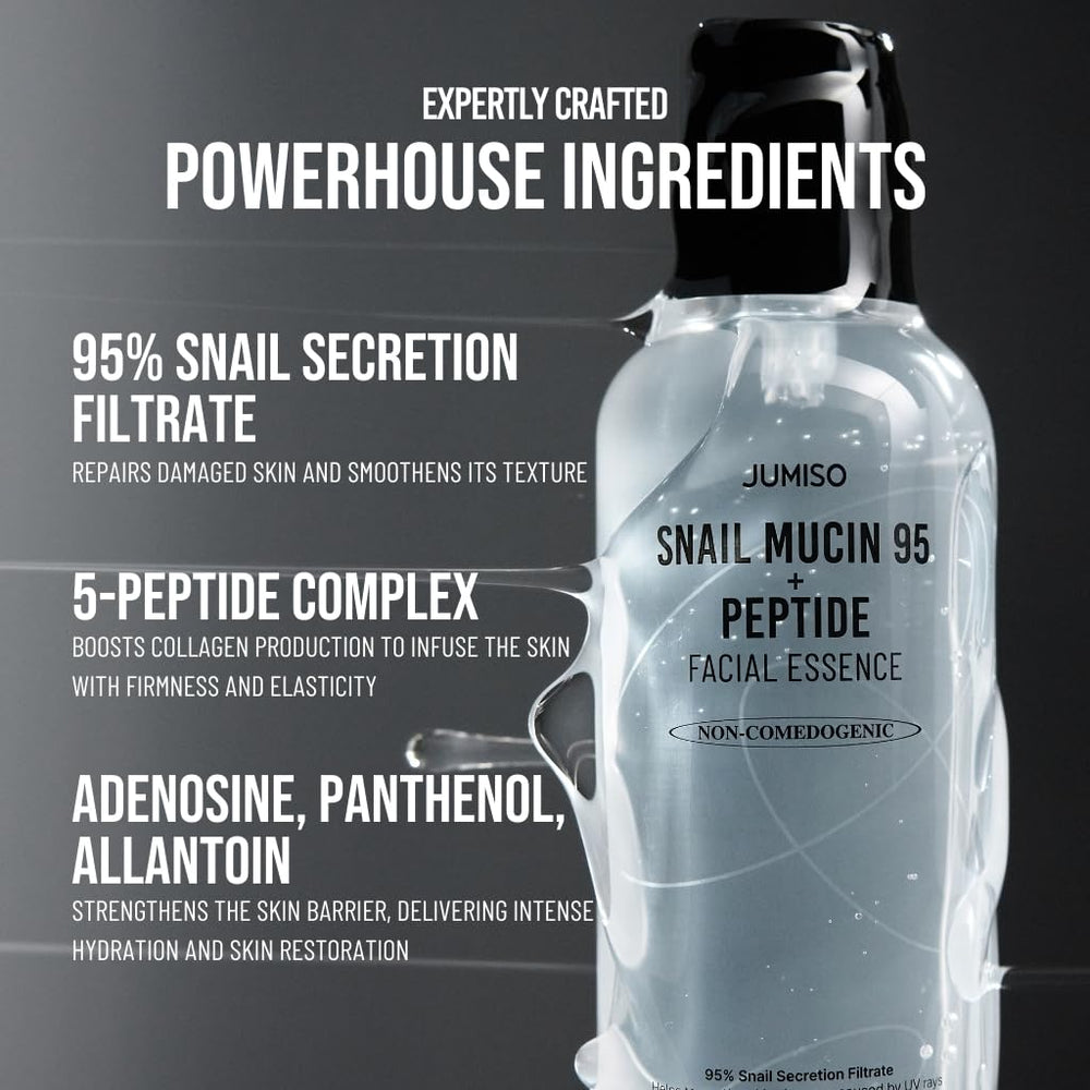 JUMISO Snail Mucin 95 + Peptide Essence morning routine visual for hydration.