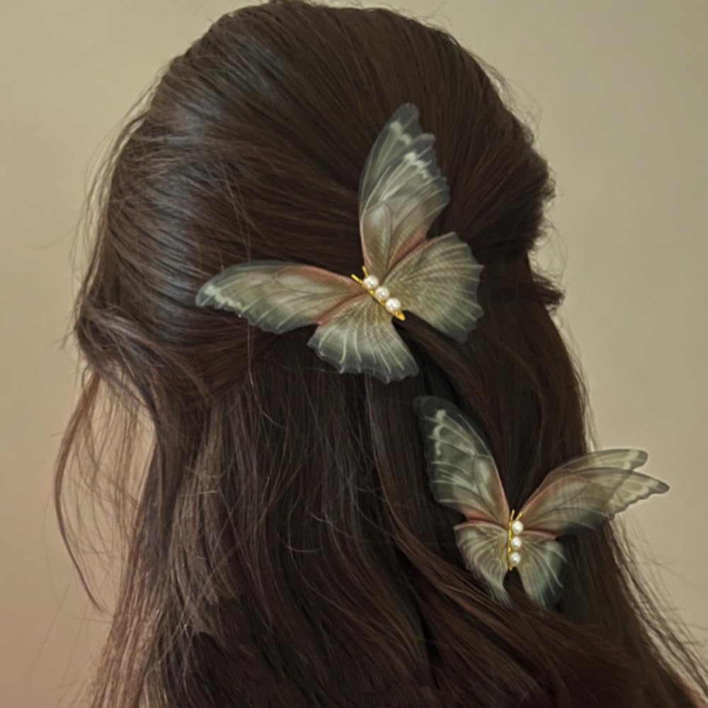 Jumwrit butterfly hair clip green with pearl detail offers elegant daywear.