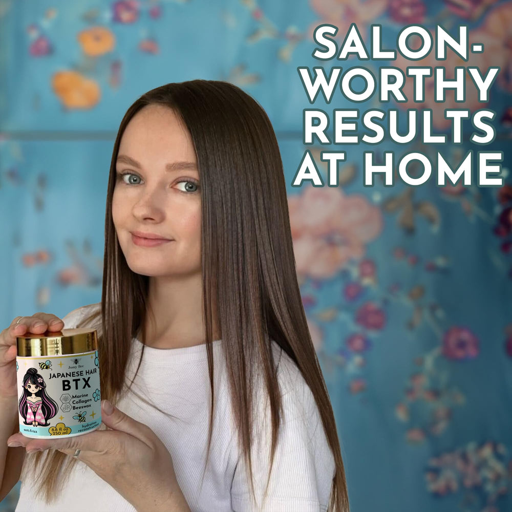 Jumybee hair mask applied to damp hair for smooth texture