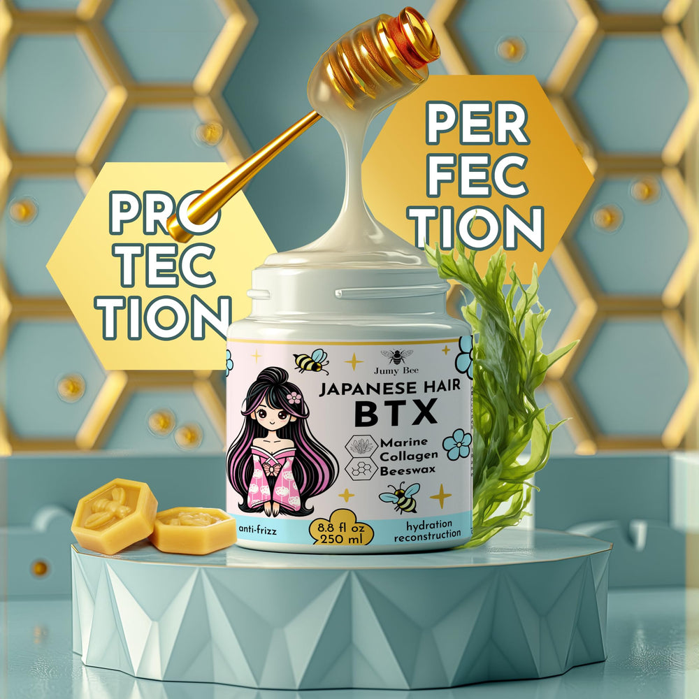 Jumybee hair mask ingredients label featuring beeswax and seaweed