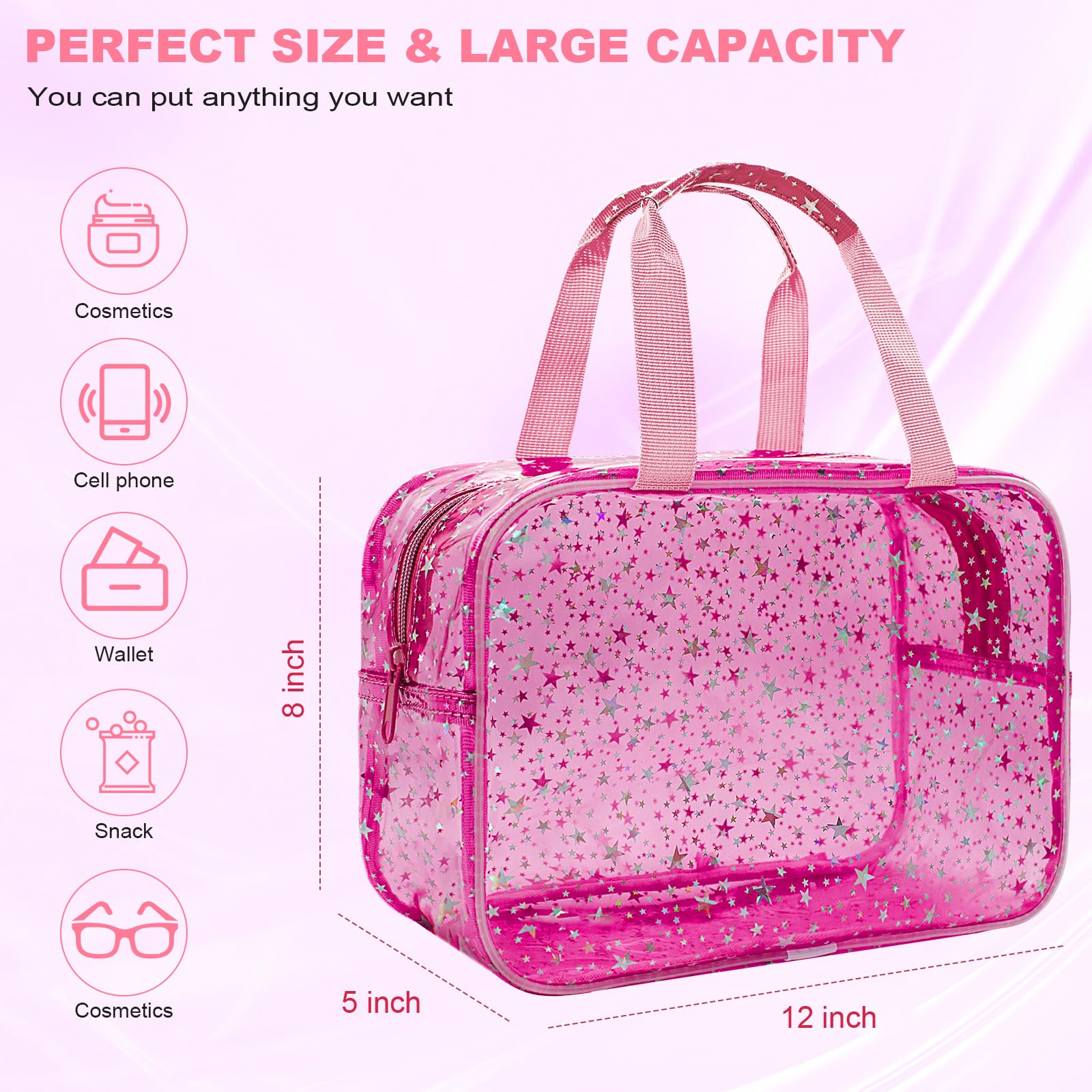 Junesters clear red star makeup bag star-pattern detail for stylish organization