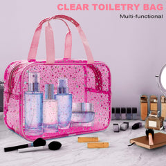 Junesters clear star makeup bag wide zipper opening for quick item visibility