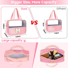 Junesters Initial Clear Makeup Bag chenille patch detail adds stylish texture.