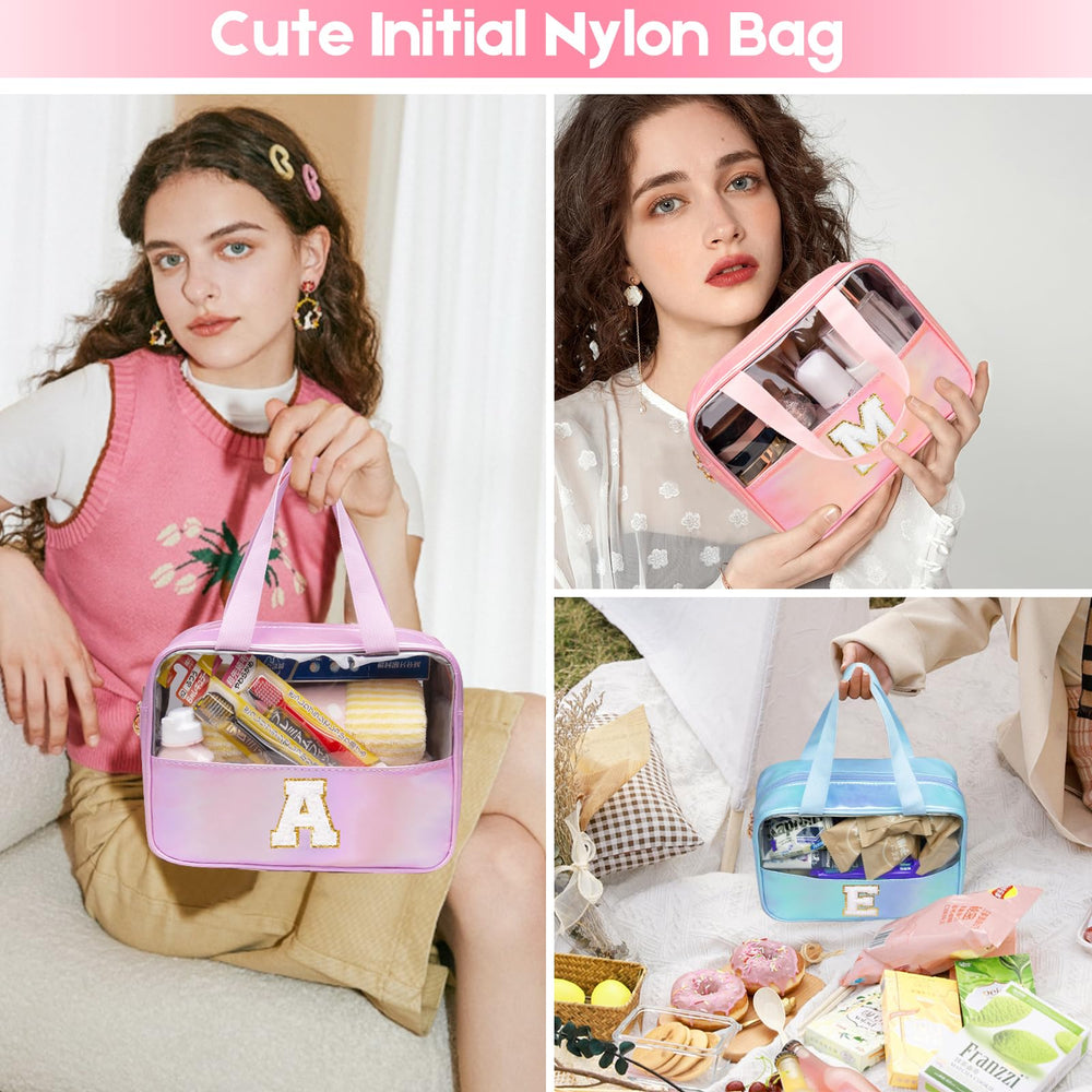 Junesters Initial Clear Makeup Bag large capacity inside layout fits makeup and toiletries.