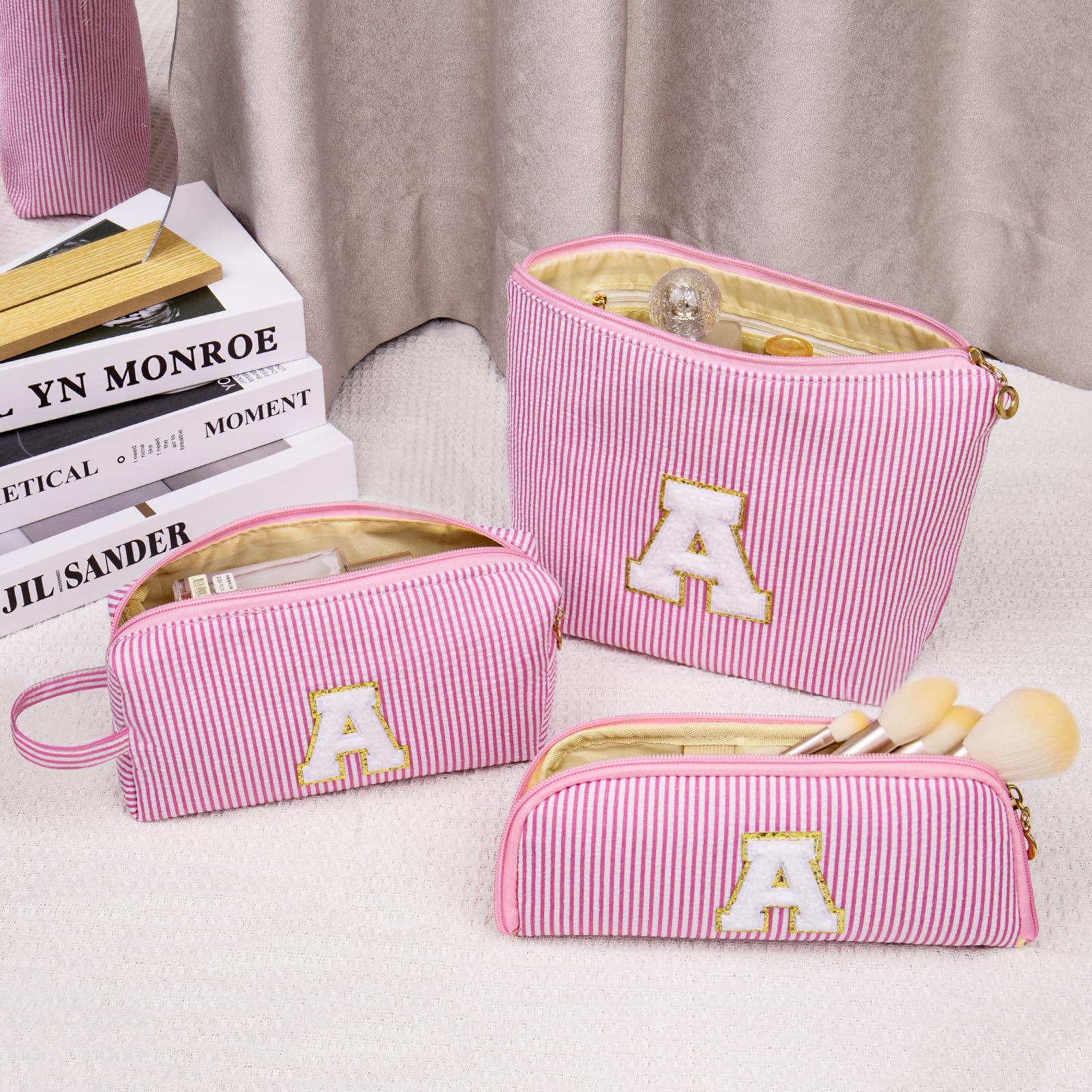 Junesters initials makeup bag large capacity interior showing spacious storage for cosmetics