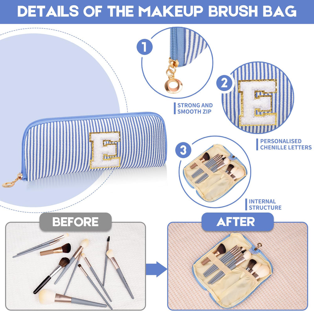 Junesters initials makeup bag small brush pouch keeps brushes organized while traveling