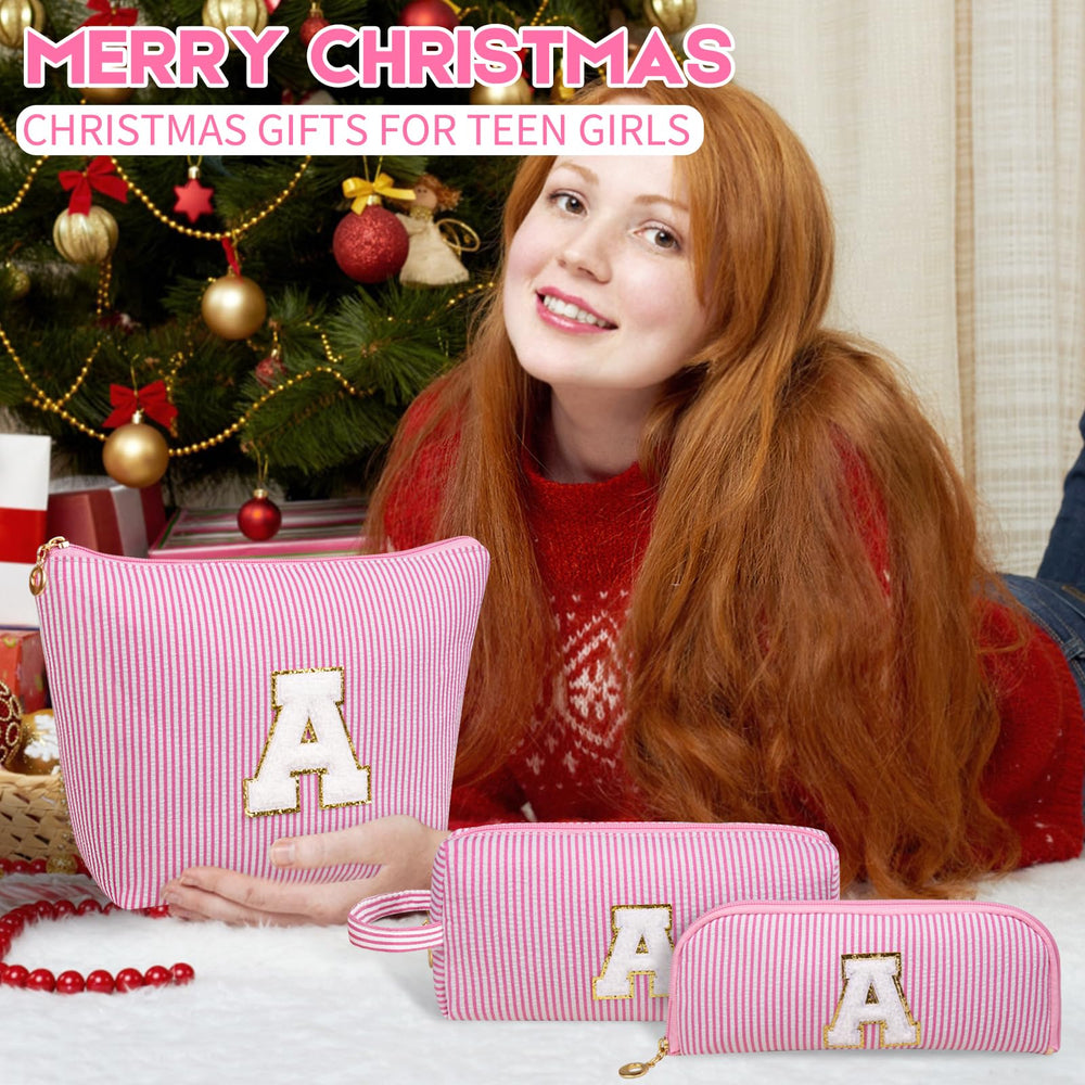 Junesters initials makeup bag travel-friendly fabric for easy care on trips