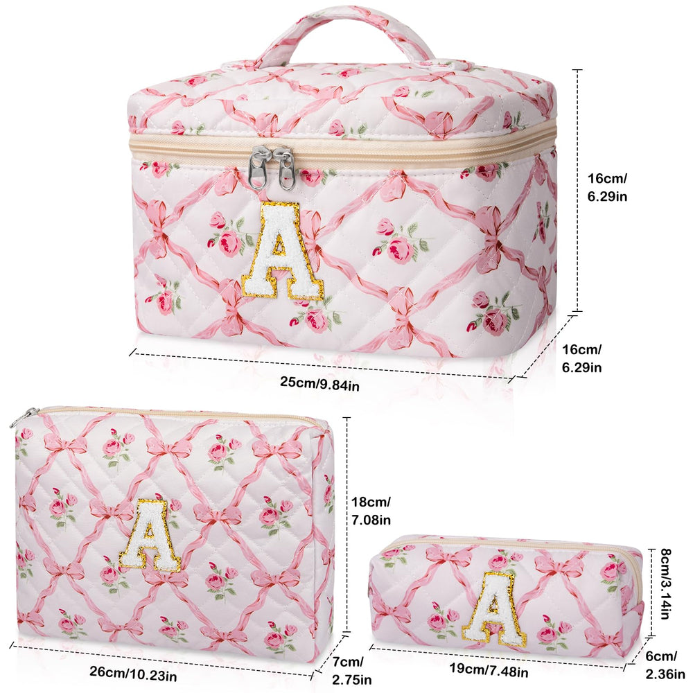 Junesters makeup bag features fluffy chenille initial patch for a personalized touch.