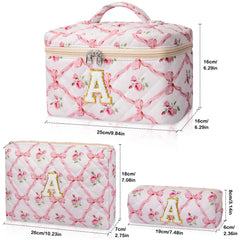 Junesters makeup bag features fluffy chenille initial patch for a personalized touch.