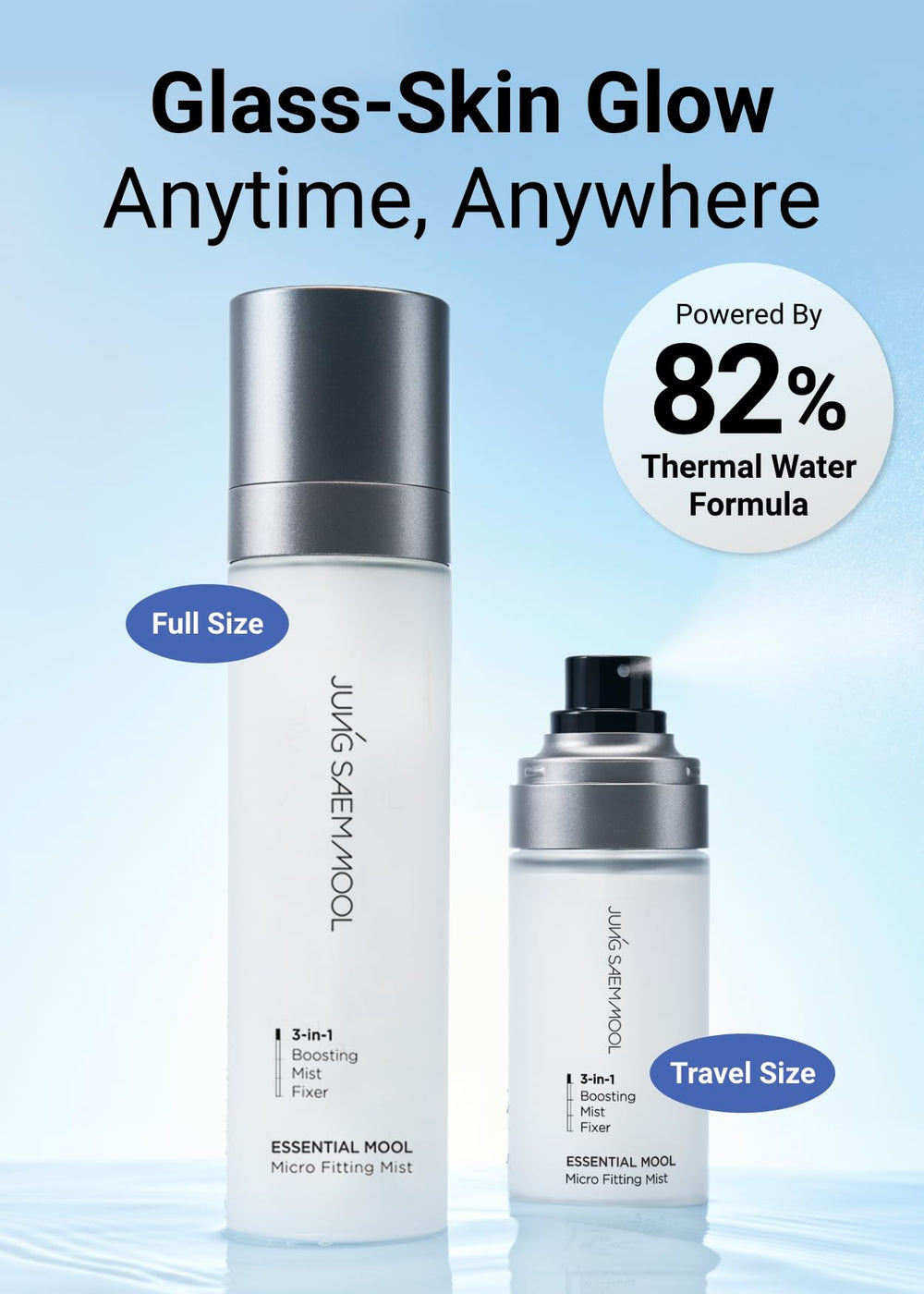 JUNG SAEM MOOL Essential Mool Micro Fitting Face Mist priming and setting use-case with makeup base.