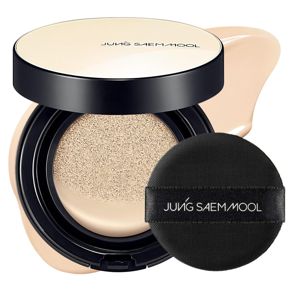 JUNG SAEM MOOL Essential Skin Nuder Cushion bottle closeup highlights a natural radiant finish for daily wear