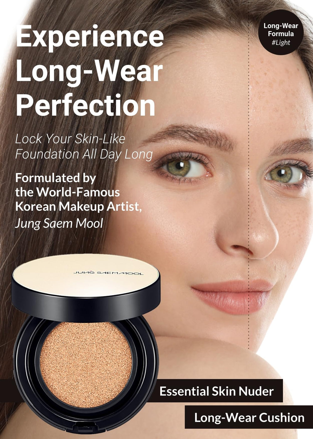 Jung Saem Mool Essential Skin Nuder cushion compact open reveals refill included for extended use.