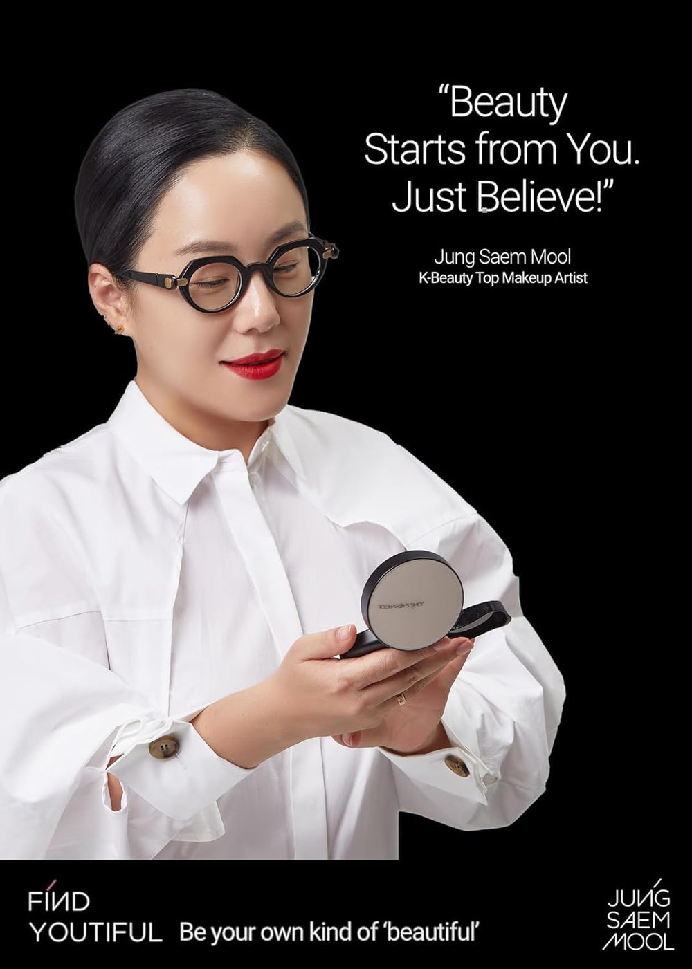 Jung Saem Mool rose-gold cap with cushion sponge close-up