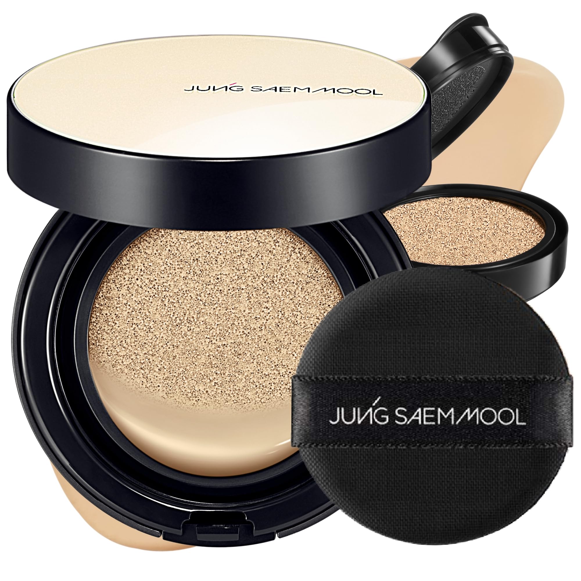 Jung Saem Mool SPF50 cushion bottle close-up showing luminous natural glow