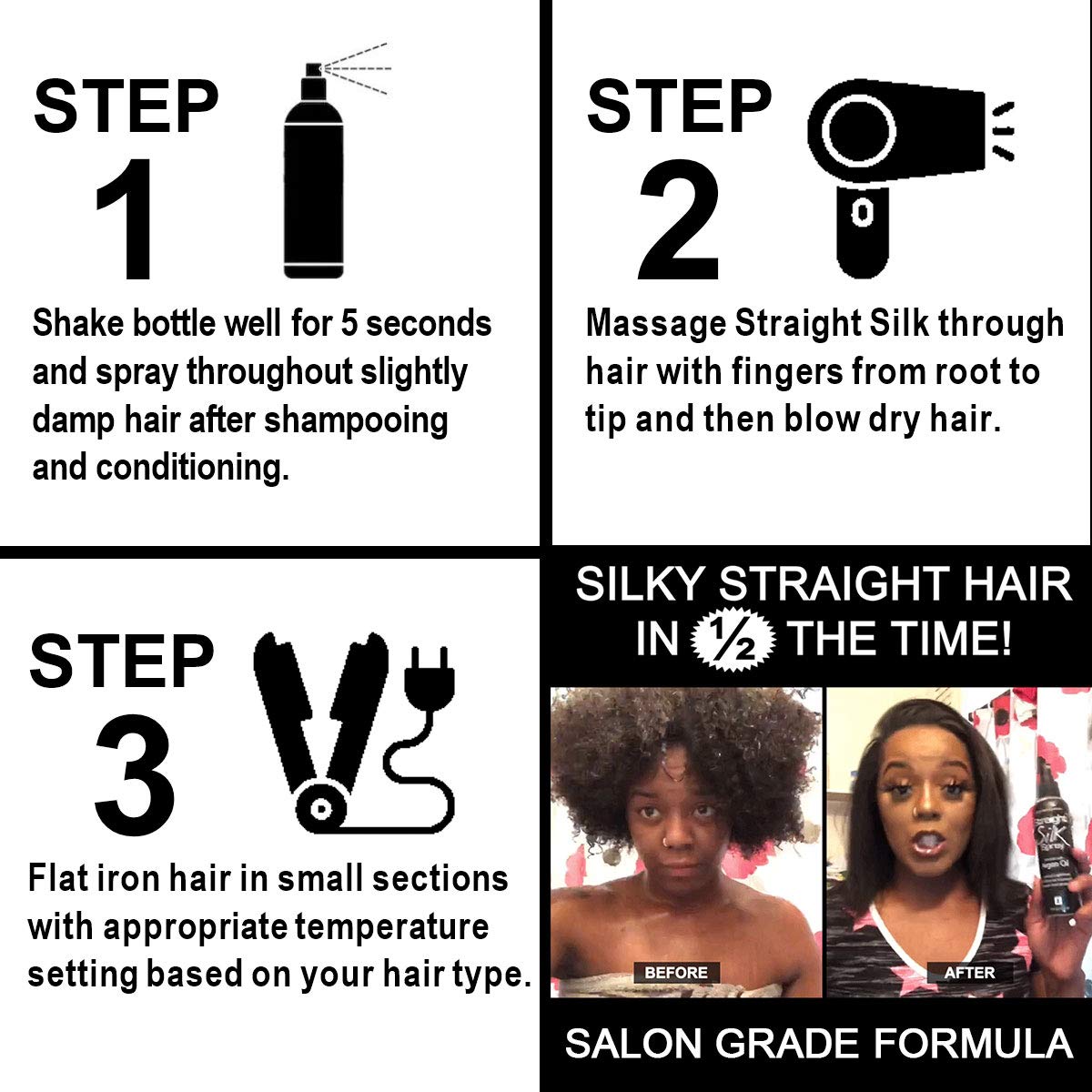 JuniorLabs Straight Silk Spray ingredients panel highlighting Moroccan Argan Oil for hair moisture.