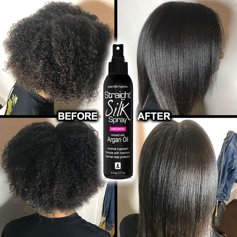JuniorLabs Straight Silk Spray applied before flat-iron for heat protection.