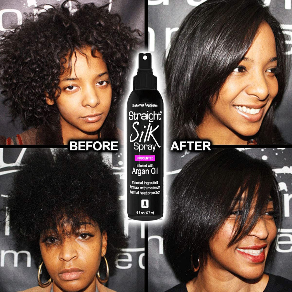 JuniorLabs Straight Silk Spray closeup showing silky shine after styling.