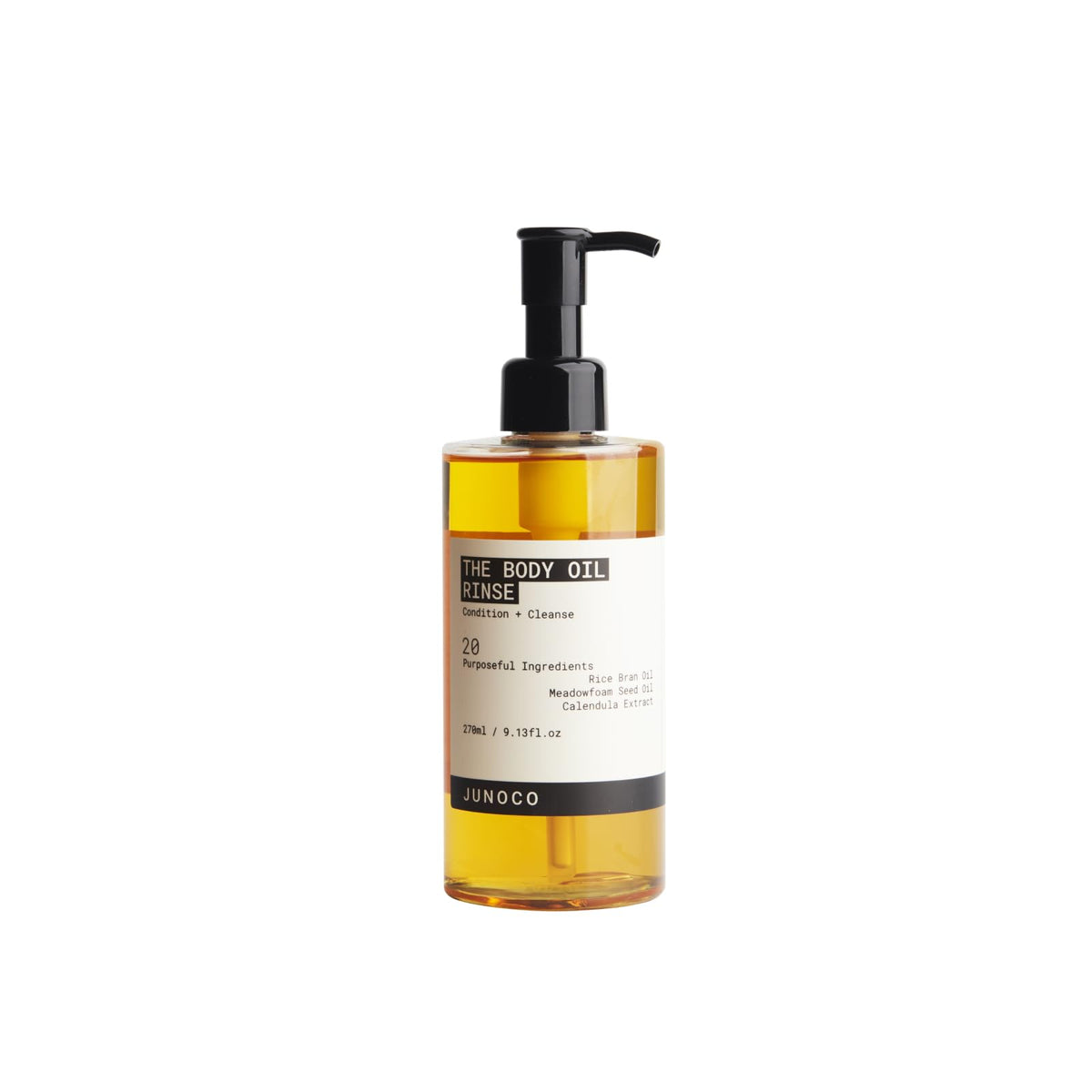 JUNO & Co Body Oil Rinse bottle pour to hydrate skin during shower.