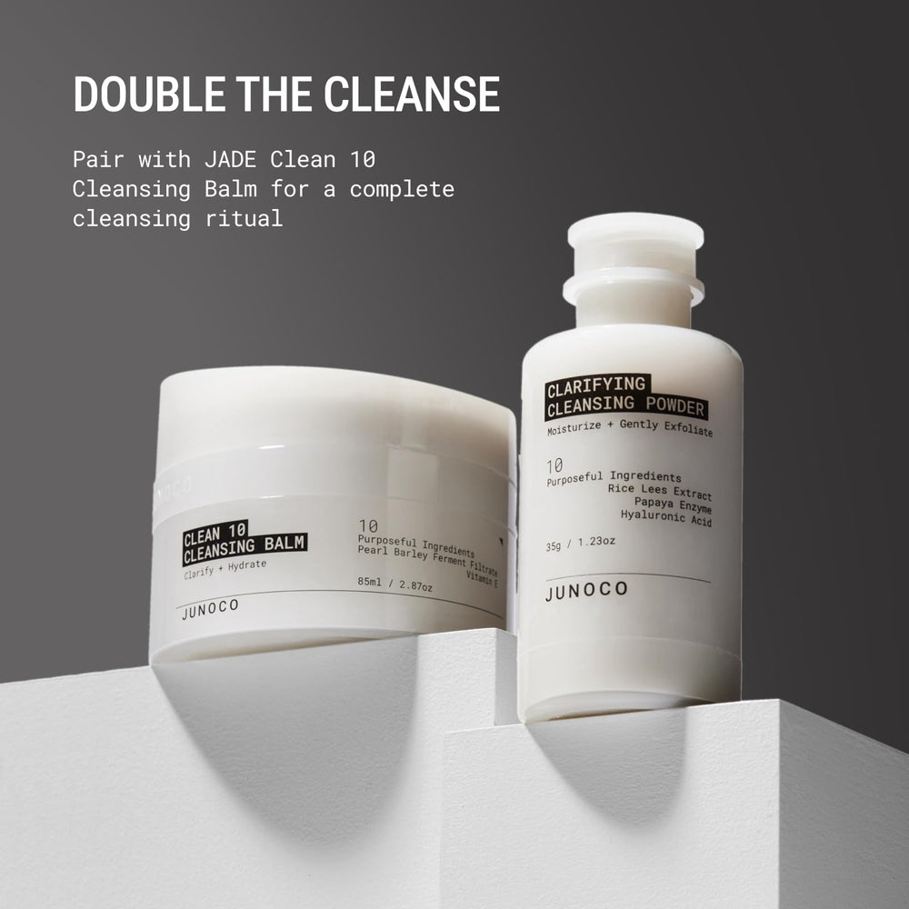 Refill system packaging in bathroom reduces plastic waste for JADE cleanser.