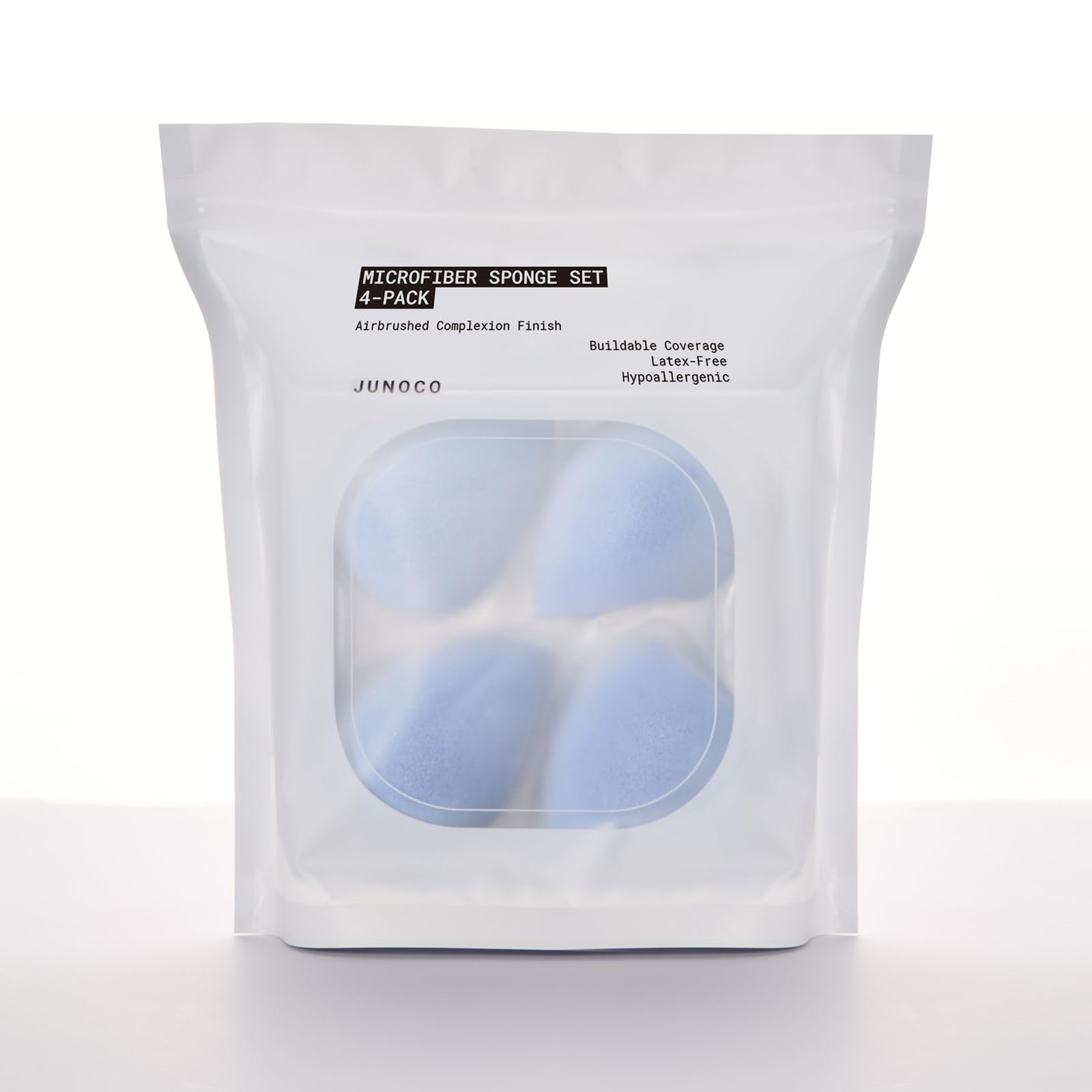 JUNO & Co Microfiber Makeup Sponge Set shows soft texture for smooth, even coverage.