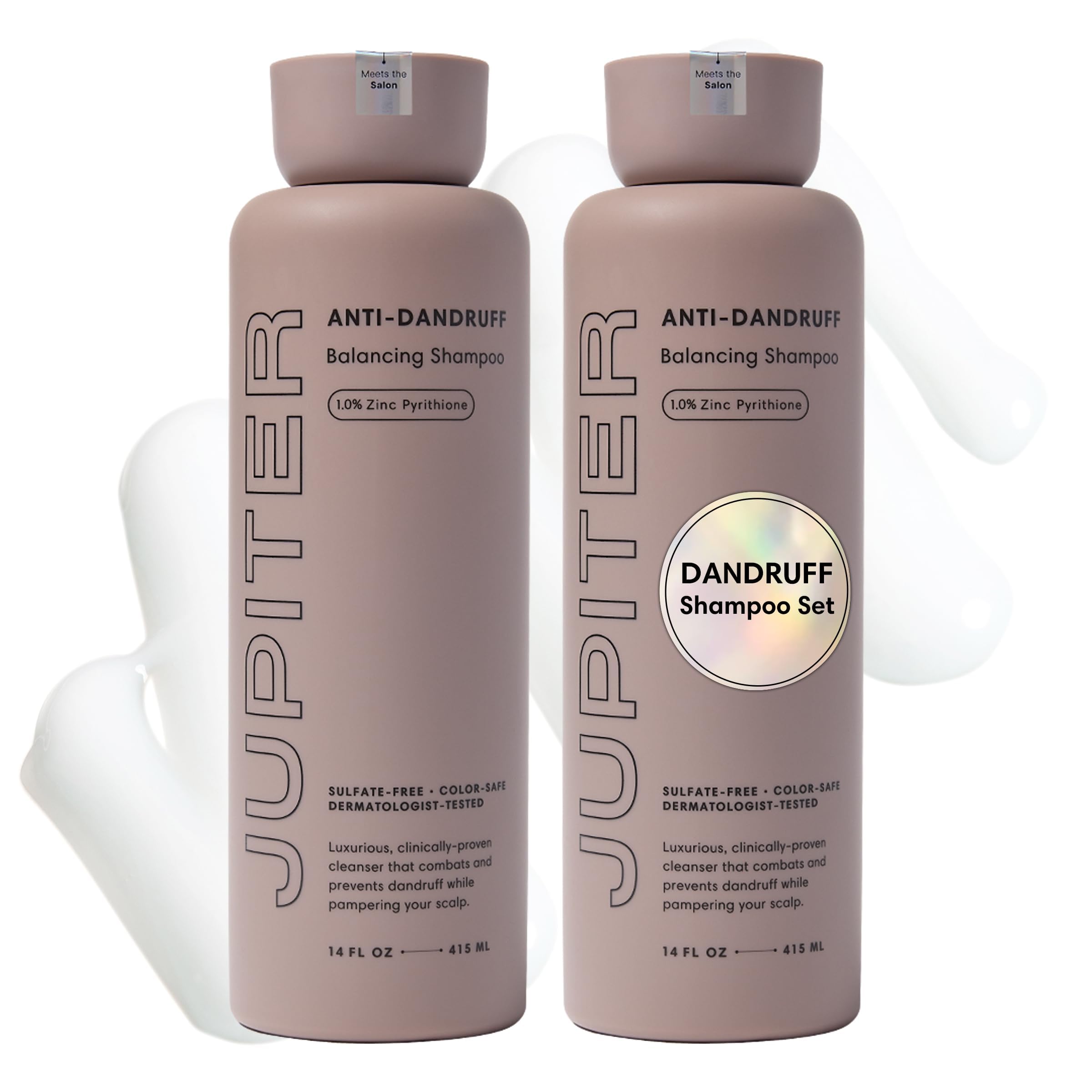 Jupiter Anti Dandruff Shampoo bottle pour for fast relief of itchy, flaky scalp.