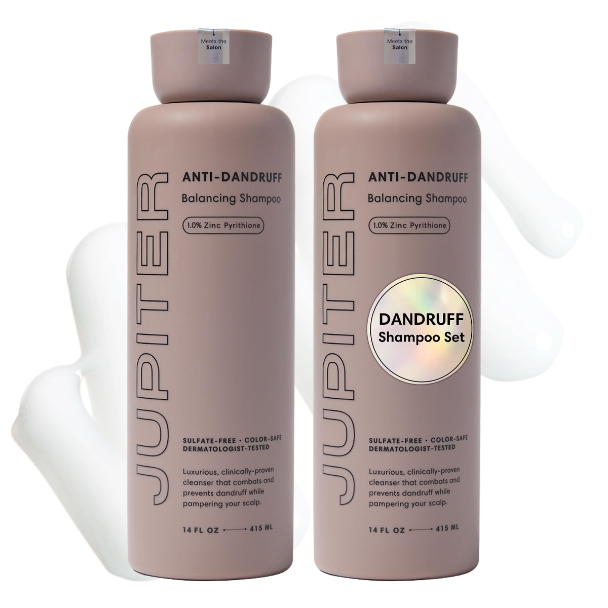 Jupiter Anti Dandruff Shampoo bottle pour for fast relief of itchy, flaky scalp.