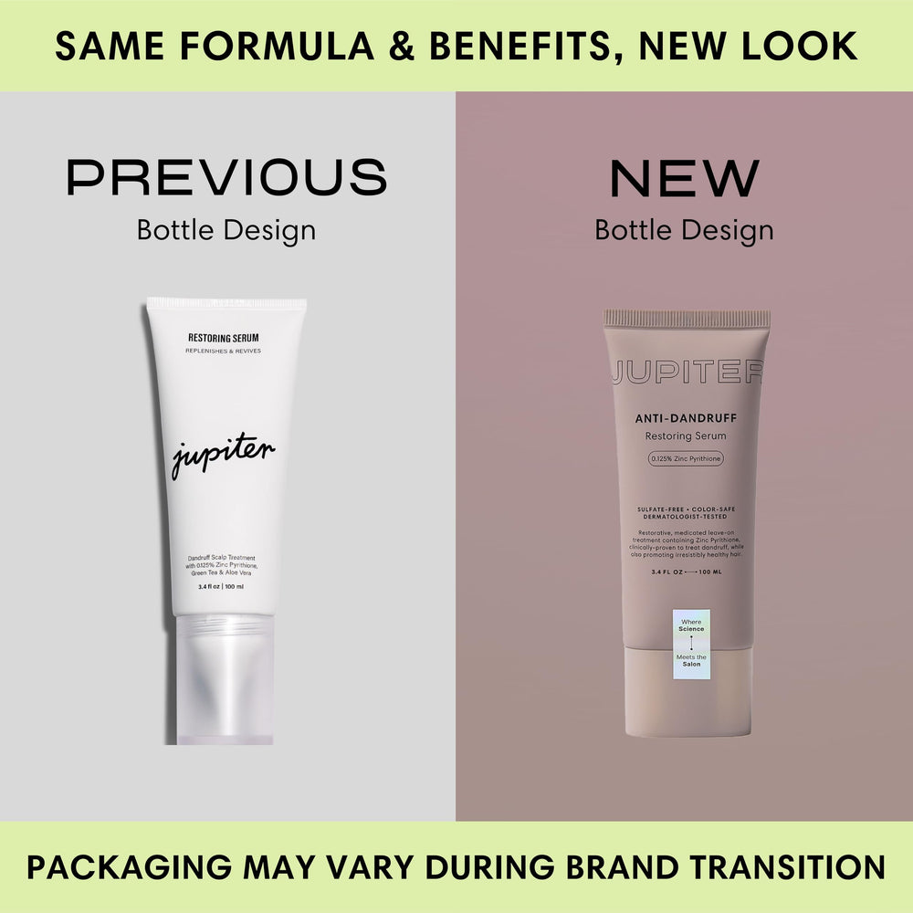 Jupiter Restoring Scalp Serum label closeup showcases color-safe, sulfate-free formula.