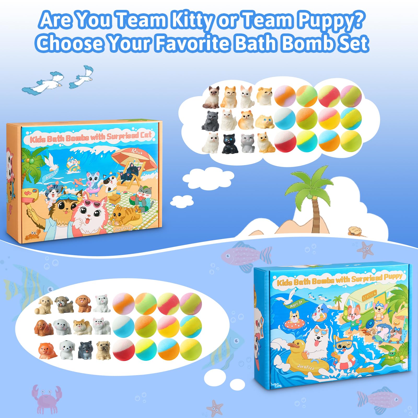 JuraFizz bath bombs reveal cat toy to spark bath play