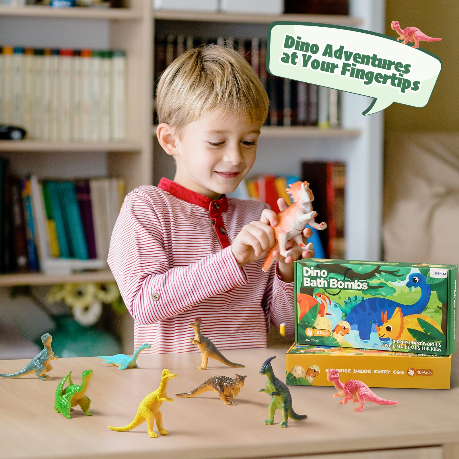 JuraFizz gift-ready dino-bath-bombs box highlights party-favor potential.