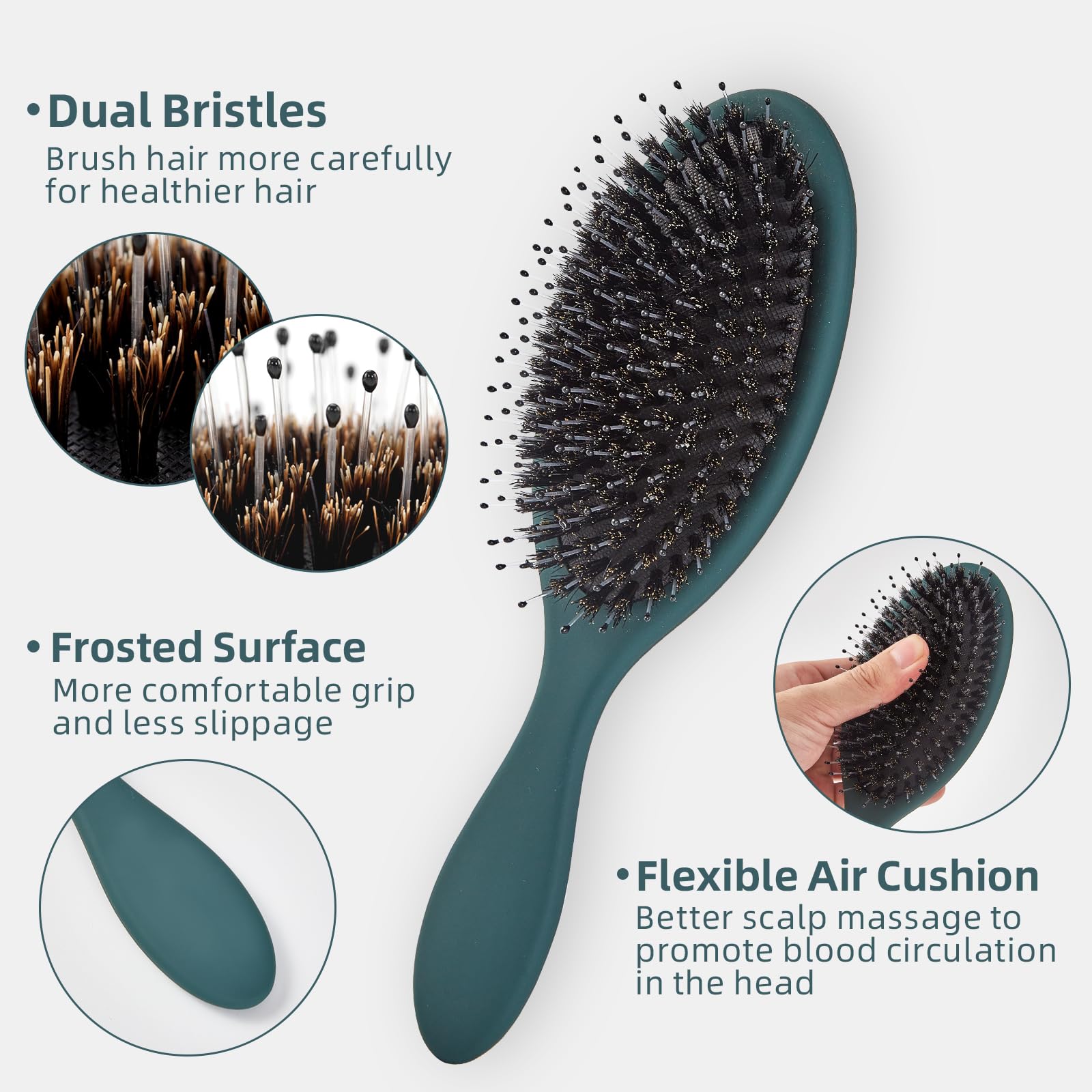 Jurrissa Boar Bristles Hair Brush detangling action gliding through knots with minimal pulling