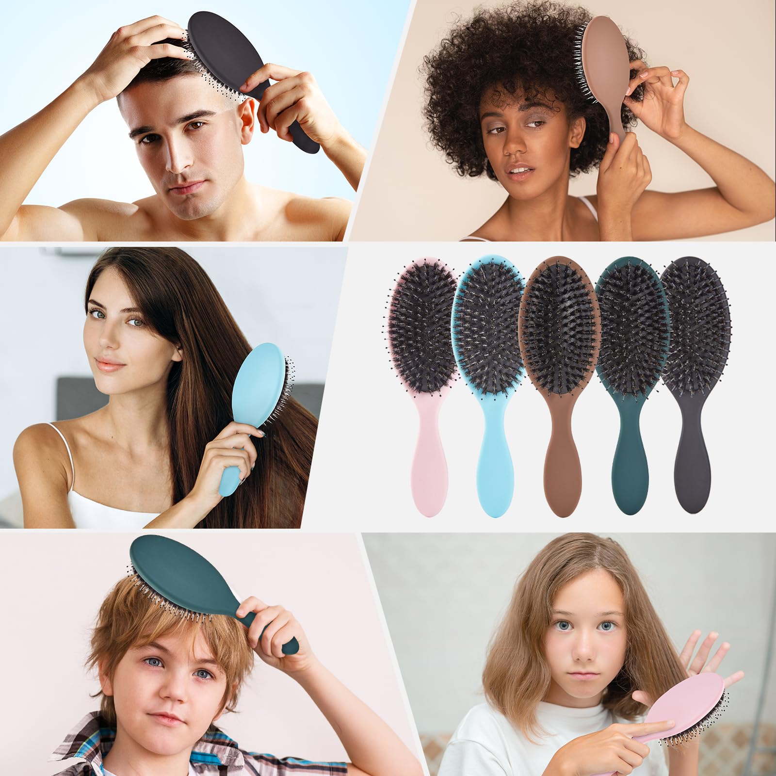 Jurrissa Boar Bristles Hair Brush frosted handle texture providing non-slip grip