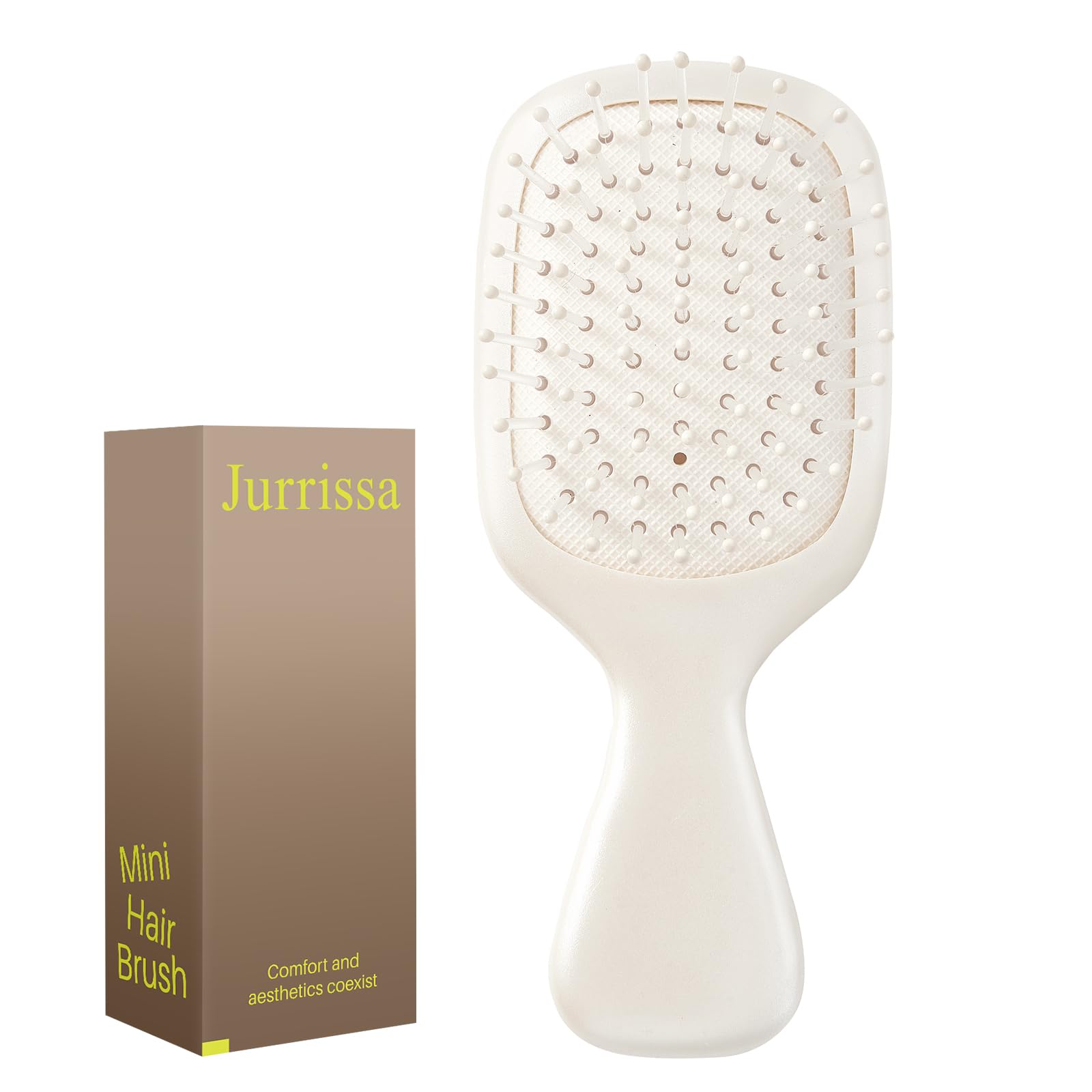 Jurrissa mini hair brush compact travel size fits pockets for quick detangling on the go.