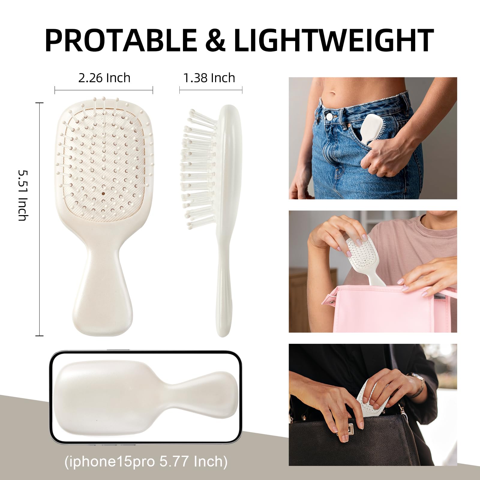 Jurrissa mini detangler with nylon teeth easily glides through tangles without pulling hair.