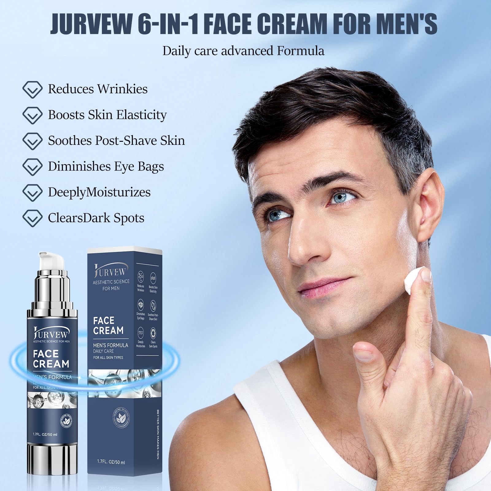 JURVEW label close-up showing branding and key skincare ingredients for anti-aging support.