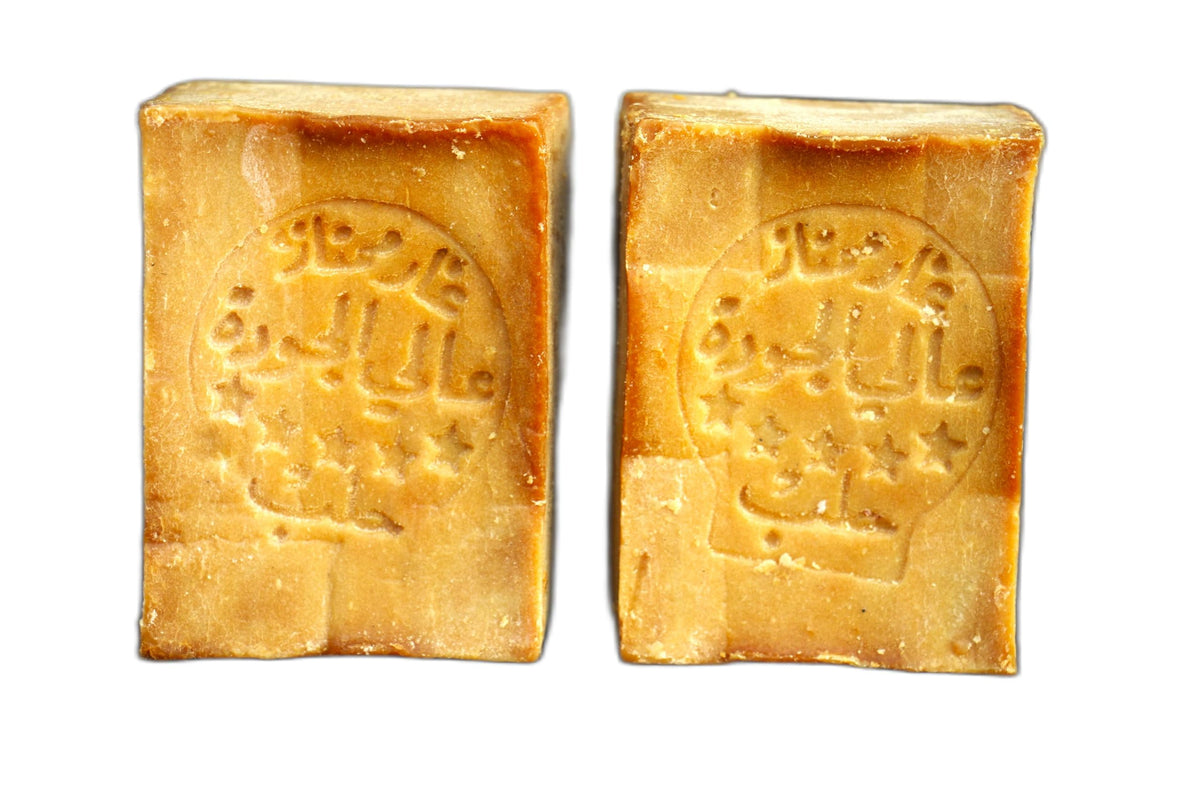 JUSIZA Aleppo Soap 2Pack packaging display highlights natural oils for skincare versatility.