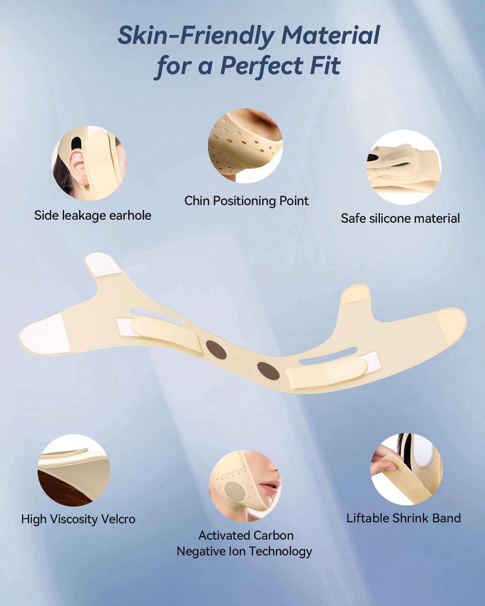 JUSMORE chin strap in 23-27 inches shows adjustable, one-size-fits-all sizing