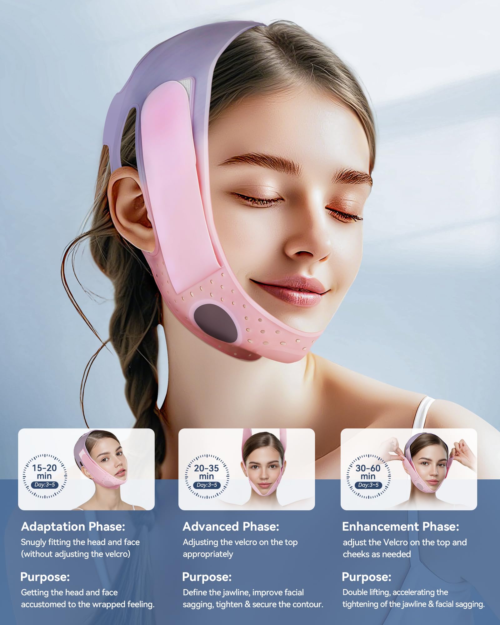 JUSMORE V-Line Sculpting Mask 3D-fit shows snug fit for comfortable long sessions
