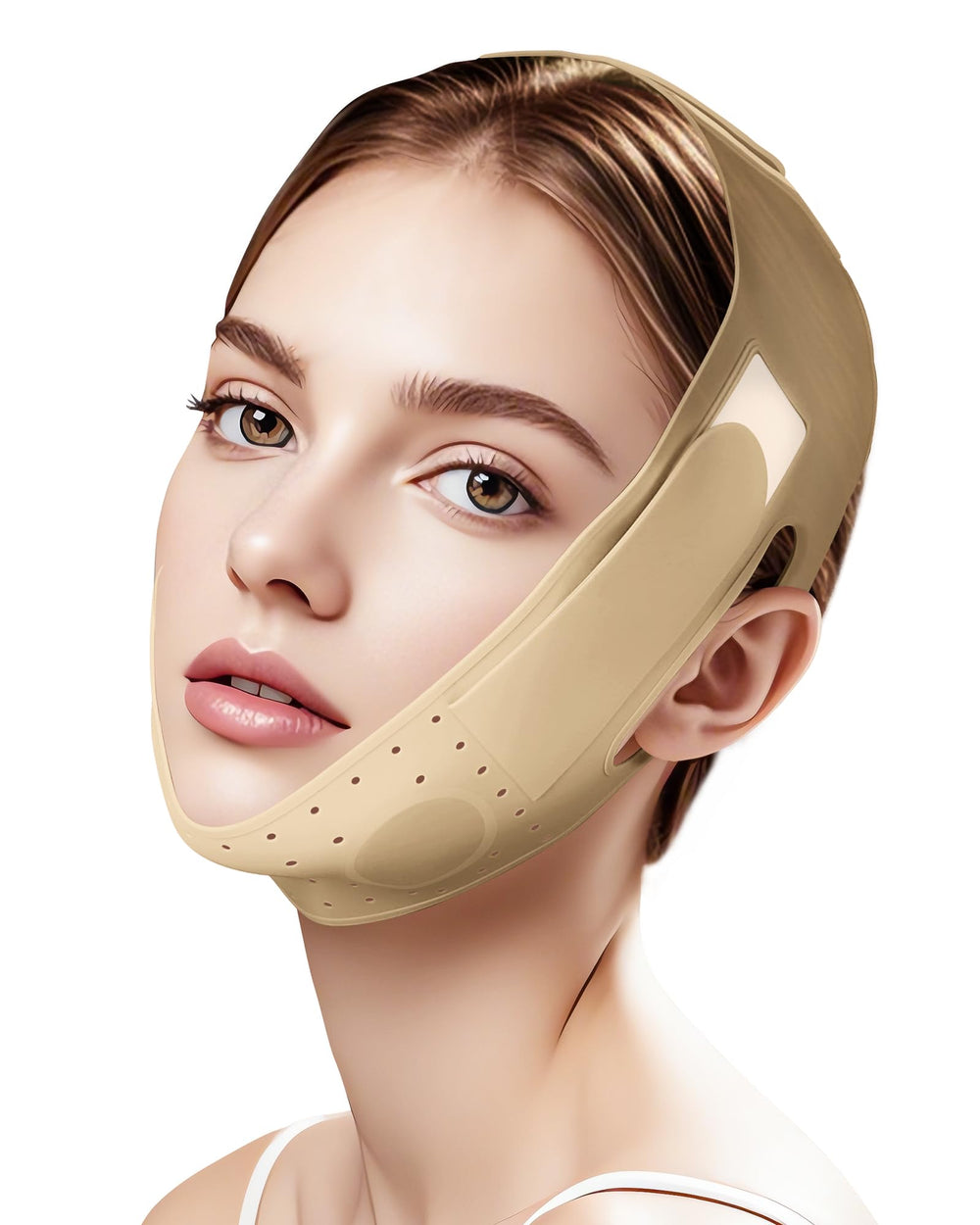 JUSMORE V-Line silicone face strap closeup shows soft, breathable material for comfort