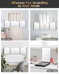 JUSRON 360° mirror back view highlighting three-way design for back angles