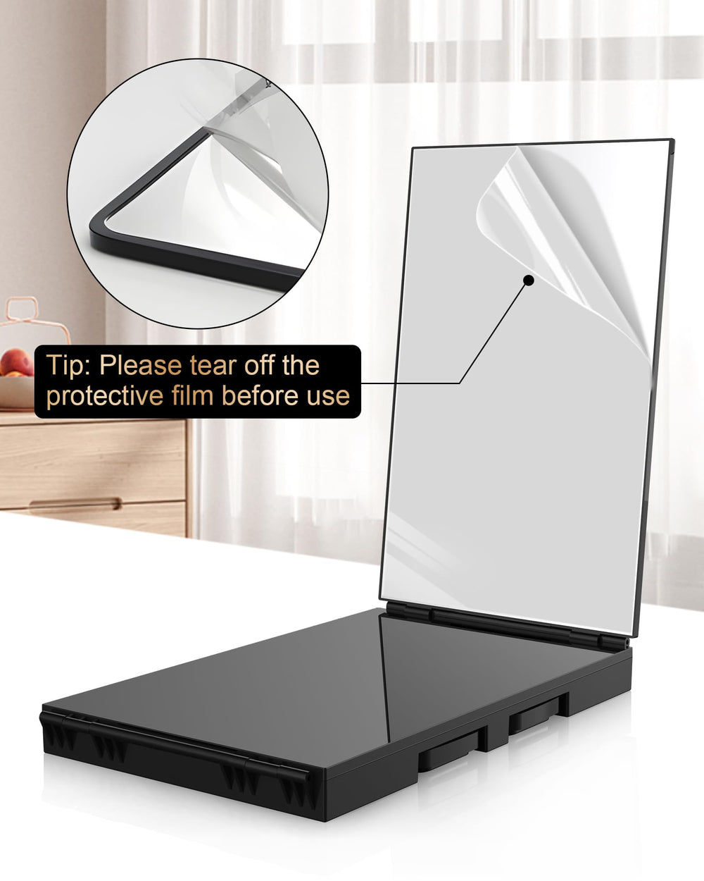 JUSRON door-hanging mount keeps the mirror secure during use.