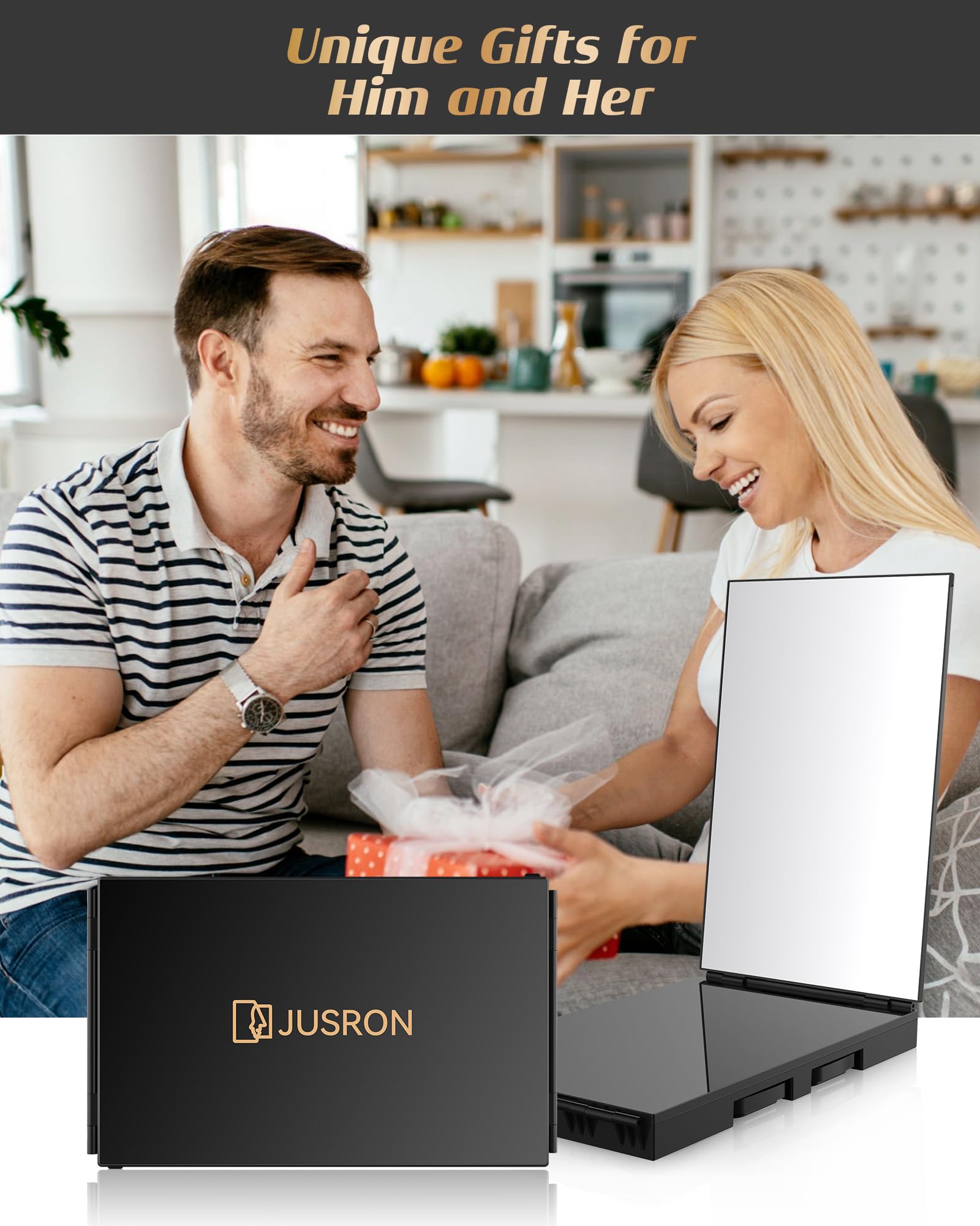 JUSRON mirror packaged with accessories for easy setup