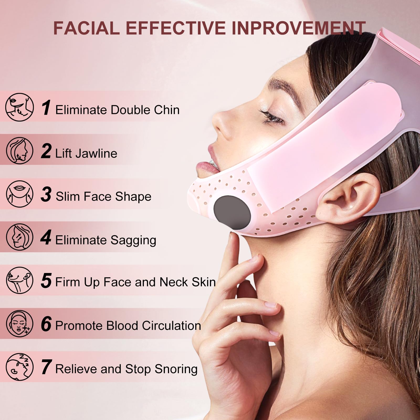 JUSRON soft silicone chin strap material shown for latex-free flexibility.