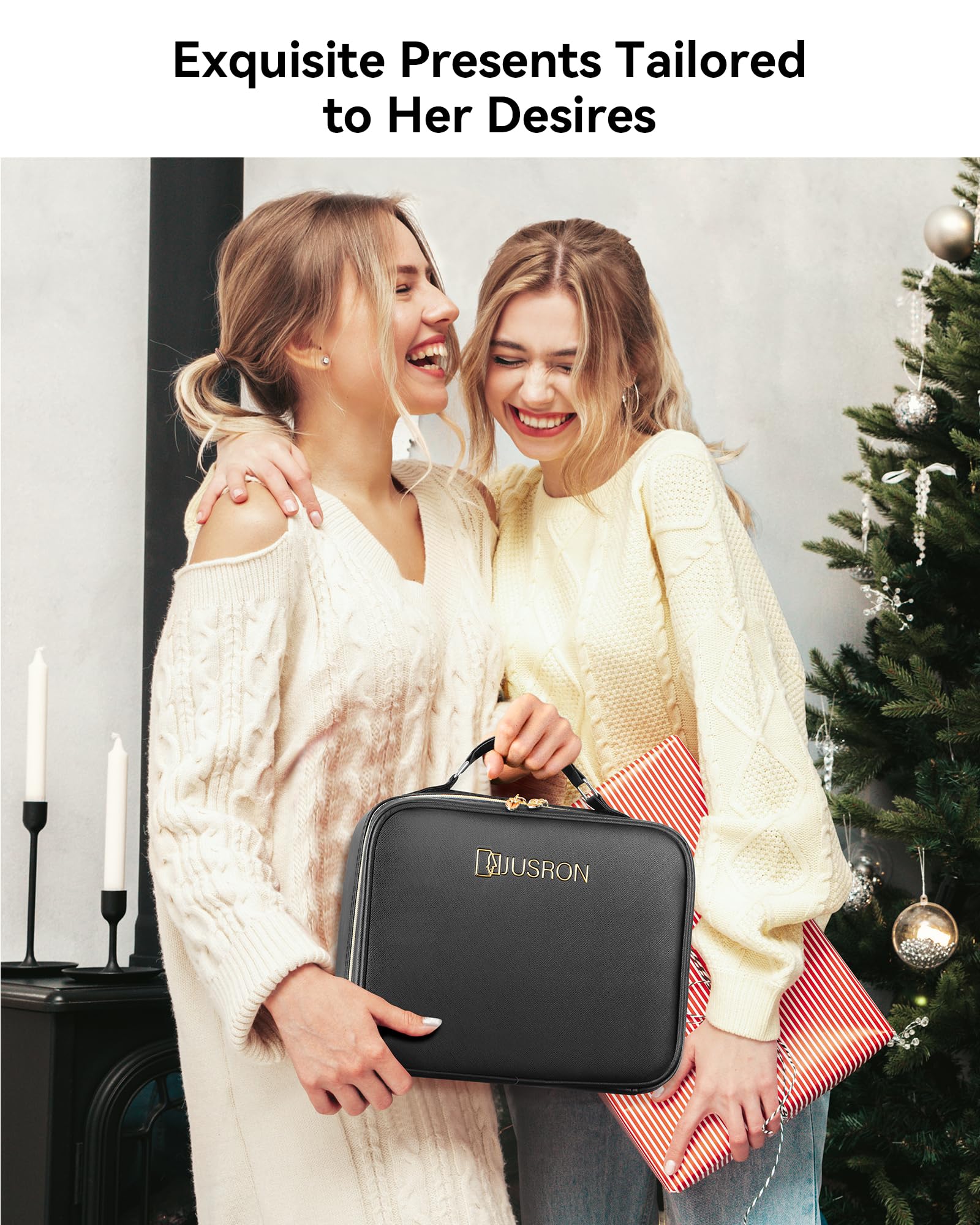 JUSRON Travel Makeup Bag luggage elastic band secures case to luggage for easy travel