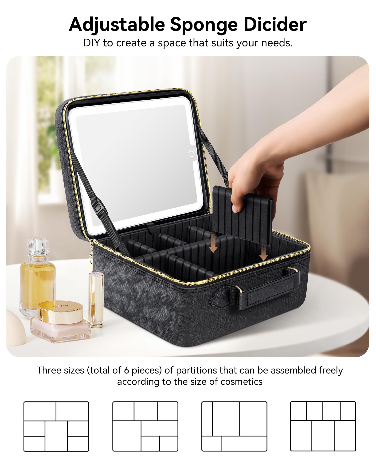 JUSRON Travel Makeup Bag water-resistant PU leather protects contents during travel