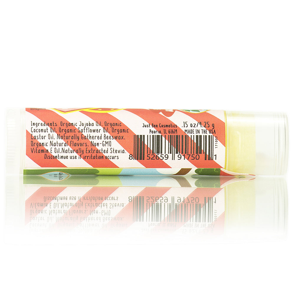 Just Bee Lappy Lips Roasty Toasty image emphasizes S'mores scent and protective beeswax barrier.