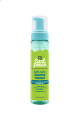 Just For Me Curl Peace Foaming Mousse bottle shows lightweight hold for defined curls.