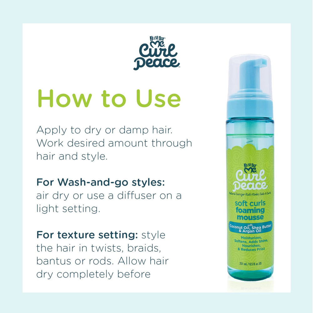 Just For Me Curl Peace Foaming Mousse curl-definition result on styled hair.