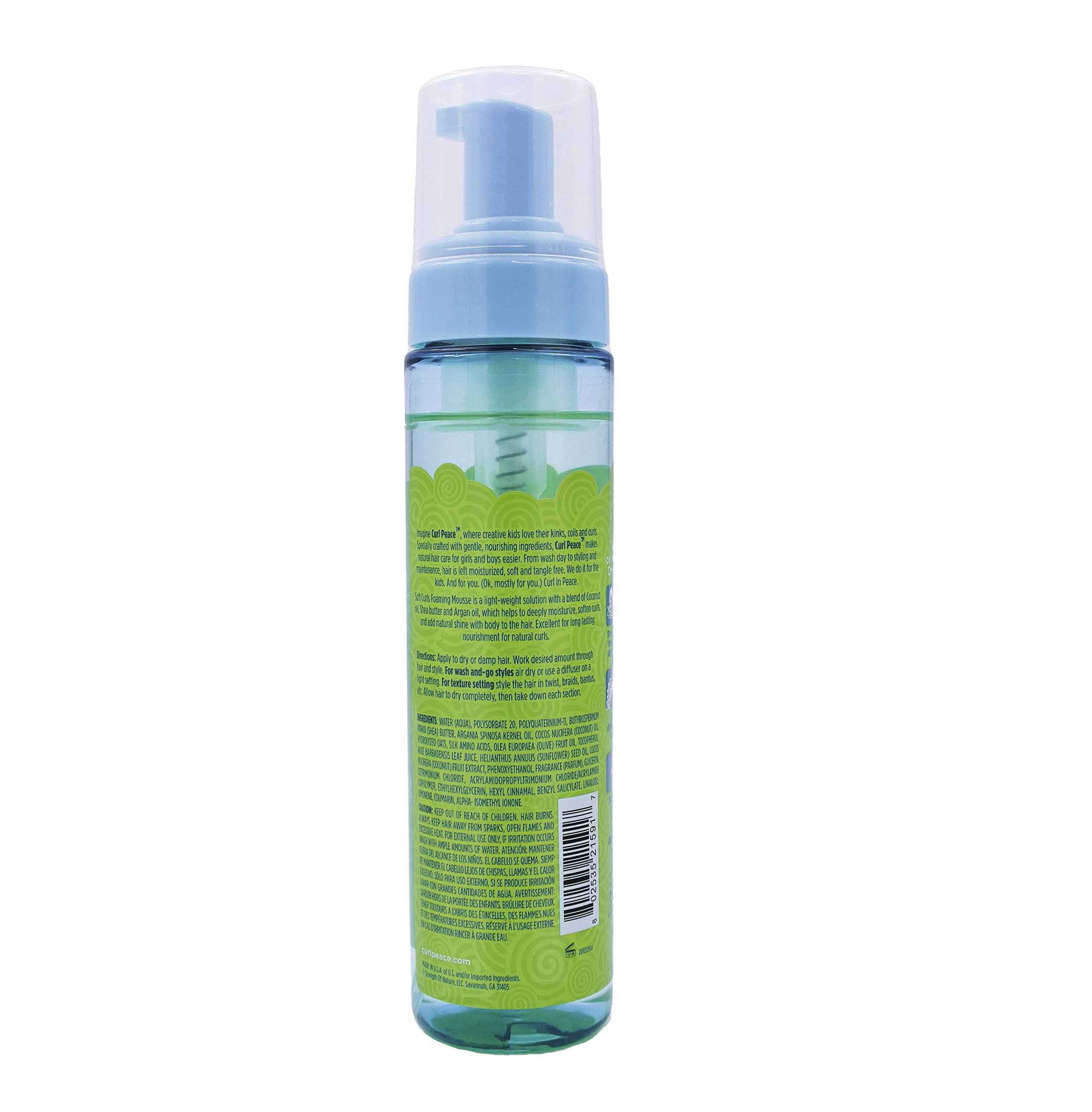 Just For Me Curl Peace Foaming Mousse packaging showcases the 8.5 oz bottle.